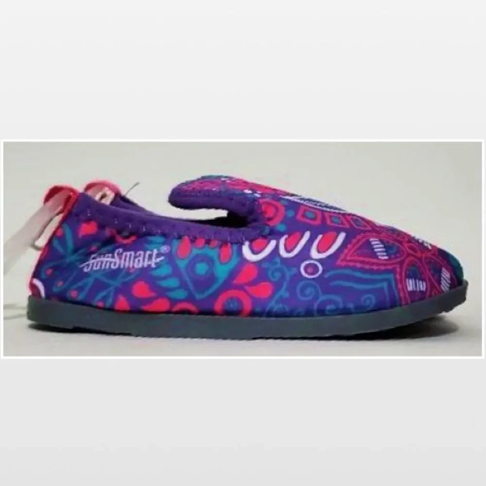 New Aqua Leisure Water Shoes Kid Size 7 8 Purple Floral Slip Ons